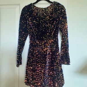 Selfie Leslie Sparkling Sequin Long Sleeve Dress